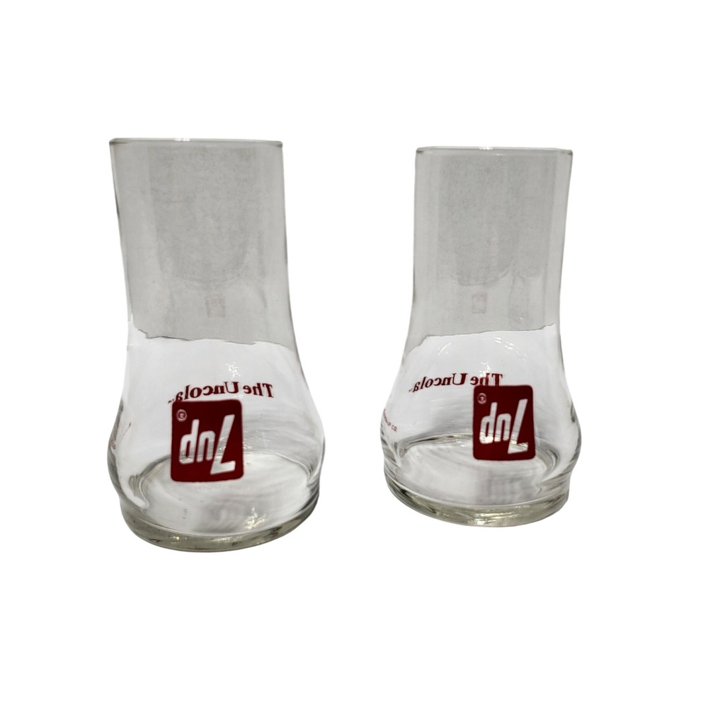 Vintage 7Up The Uncola Glasses‎ Set of 2 Red Upside Down Logo Flared Tumblers